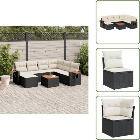 Ratán sintético - vidaXL Set de sofás de jardín 8 piezas y cojines ratán sintético negro - Sofás de jardín negro
