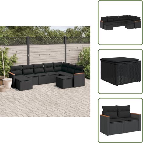 Ratán sintético - vidaXL Set de sofás de jardín 8 piezas y cojines ratán sintético negro - Sofás de jardín negro