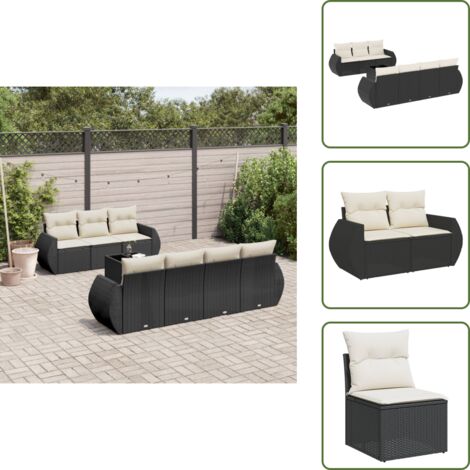 Ratán sintético - vidaXL Set de sofás de jardín 8 piezas y cojines ratán sintético negro - Sofás de jardín negro