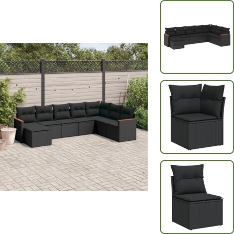 Ratán sintético - vidaXL Set de sofás de jardín 8 piezas y cojines ratán sintético negro - Sofás de jardín negro