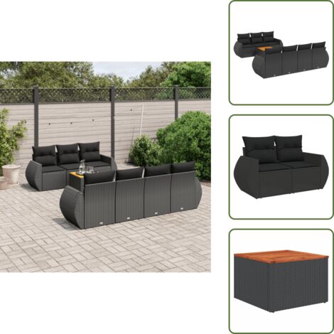 Ratán sintético - vidaXL Set de sofás de jardín 8 piezas y cojines ratán sintético negro - Sofás de jardín negro