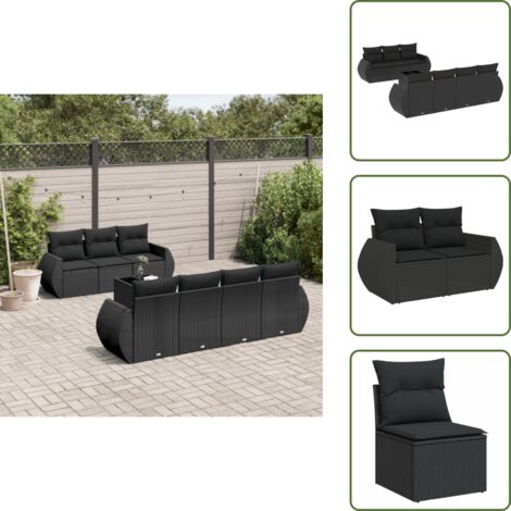 Ratán sintético - vidaXL Set de sofás de jardín 8 piezas y cojines ratán sintético negro - Sofás de jardín negro