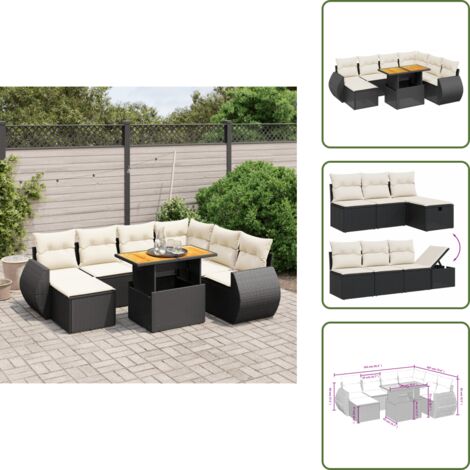 Ratán sintético - vidaXL Set de sofás de jardín 8 piezas y cojines ratán sintético negro - Sofás de jardín negro