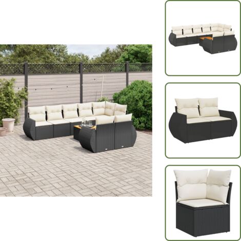 Ratán sintético - vidaXL Set de sofás de jardín 8 piezas y cojines ratán sintético negro - Sofás de jardín negro
