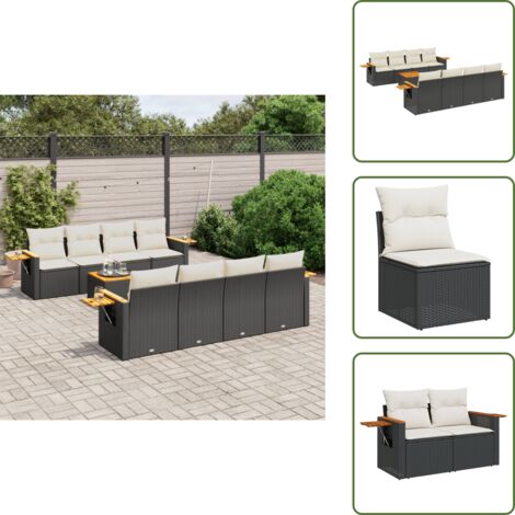 Ratán sintético - vidaXL Set de sofás de jardín 8 piezas y cojines ratán sintético negro - Sofás exteriores