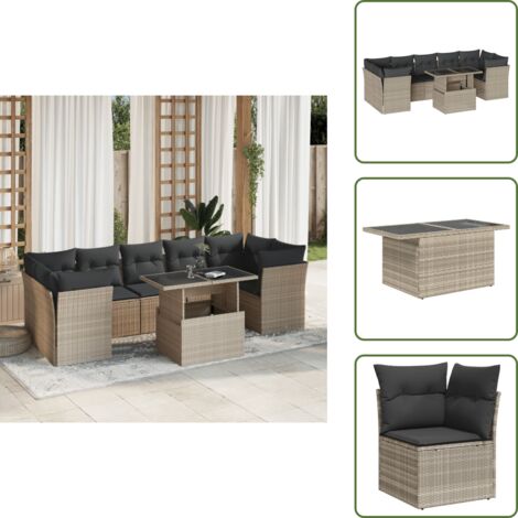 Ratán sintético - vidaXL Set de sofás de jardín 8 pzas y cojines ratán sintético gris - Cojines desenfundables