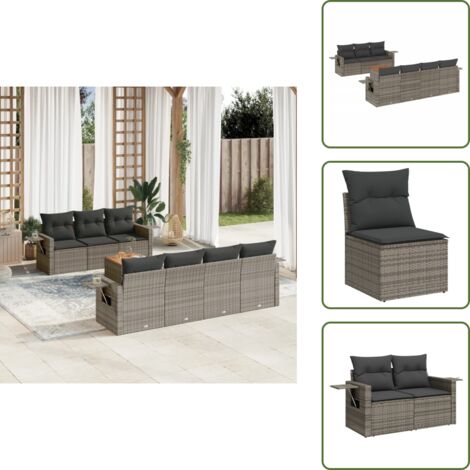 Ratán sintético - vidaXL Set de sofás de jardín 8 pzas y cojines ratán sintético gris - Mesa auxiliar