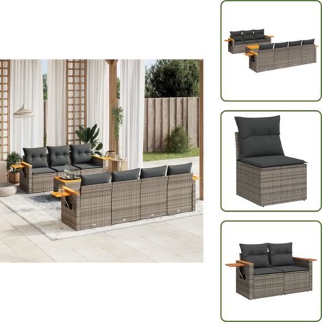 Ratán sintético - vidaXL Set de sofás de jardín 8 pzas y cojines ratán sintético gris - Sofás con reposabrazos