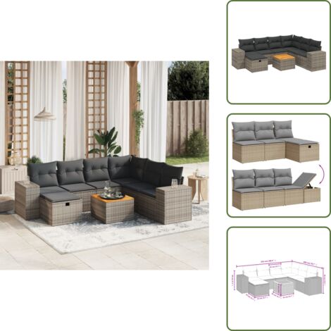 Ratán sintético - vidaXL Set de sofás de jardín 8 pzas y cojines ratán sintético gris - Sofás de jardín gris