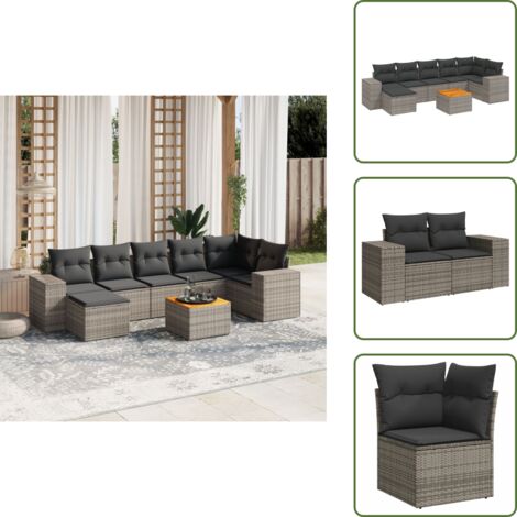 Ratán sintético - vidaXL Set de sofás de jardín 8 pzas y cojines ratán sintético gris - Sofás de jardín gris