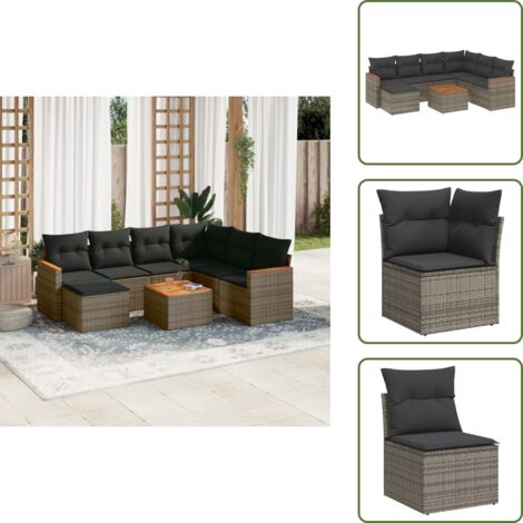 Ratán sintético - vidaXL Set de sofás de jardín 8 pzas y cojines ratán sintético gris - Sofás de jardín gris