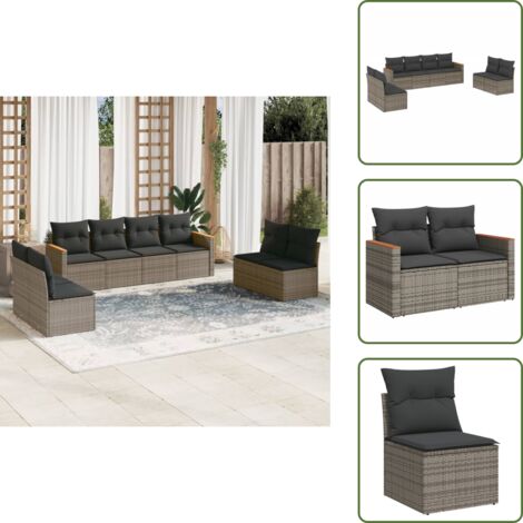 Ratán sintético - vidaXL Set de sofás de jardín 8 pzas y cojines ratán sintético gris - Sofás de jardín gris