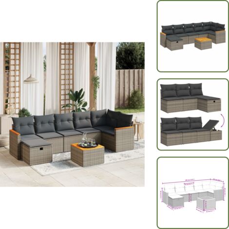 Ratán sintético - vidaXL Set de sofás de jardín 8 pzas y cojines ratán sintético gris - Sofás de jardín gris