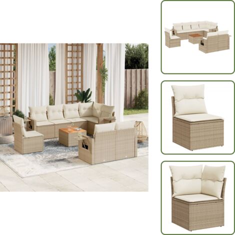 Ratán sintético - vidaXL Set de sofás de jardín 9 pzas con cojines ratán sintético beige - Mesa auxiliar
