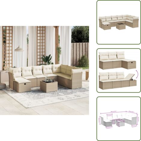 Ratán sintético - vidaXL Set de sofás de jardín 9 pzas con cojines ratán sintético beige - Muebles de exterior