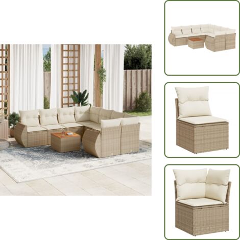 Ratán sintético - vidaXL Set de sofás de jardín 9 pzas con cojines ratán sintético beige - Muebles de exterior