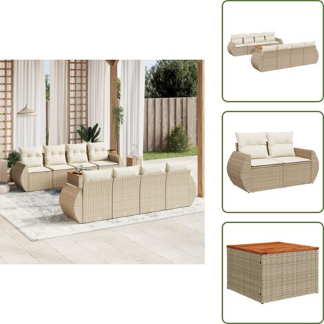 Ratán sintético - vidaXL Set de sofás de jardín 9 pzas con cojines ratán sintético beige - Muebles de exterior