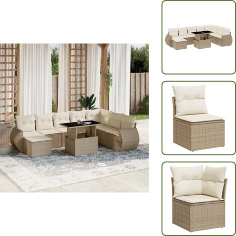 Ratán sintético - vidaXL Set de sofás de jardín 9 pzas con cojines ratán sintético beige - Muebles de exterior