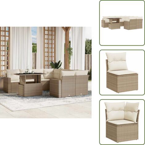 Ratán sintético - vidaXL Set de sofás de jardín 9 pzas con cojines ratán sintético beige - Muebles de exterior