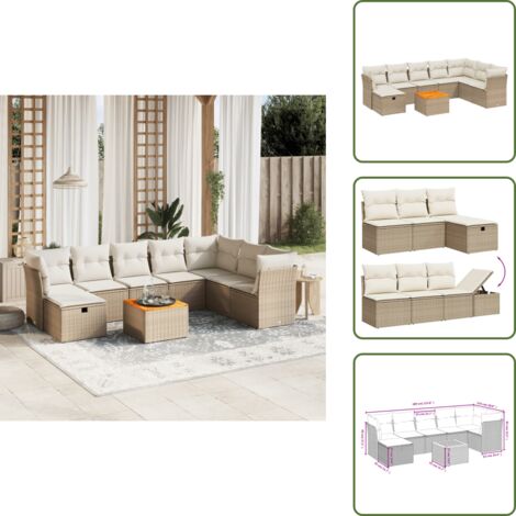 Ratán sintético - vidaXL Set de sofás de jardín 9 pzas con cojines ratán sintético beige - Muebles de exterior