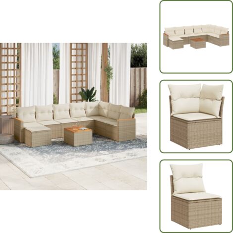 Ratán sintético - vidaXL Set de sofás de jardín 9 pzas con cojines ratán sintético beige - Muebles de exterior