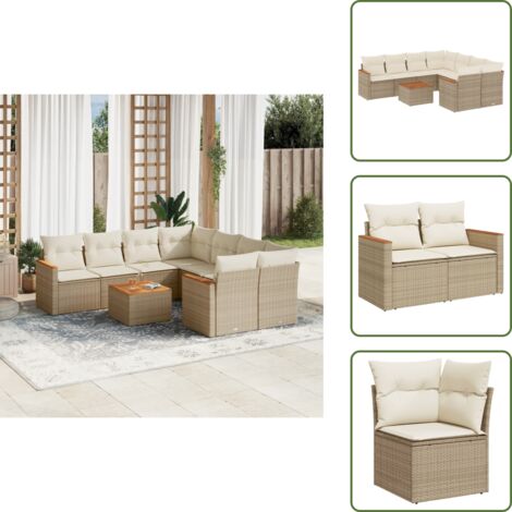 Ratán sintético - vidaXL Set de sofás de jardín 9 pzas con cojines ratán sintético beige - Muebles de exterior