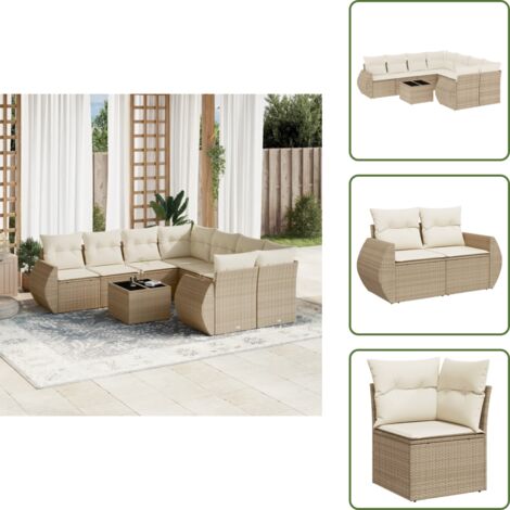 Ratán sintético - vidaXL Set de sofás de jardín 9 pzas con cojines ratán sintético beige - Muebles de exterior