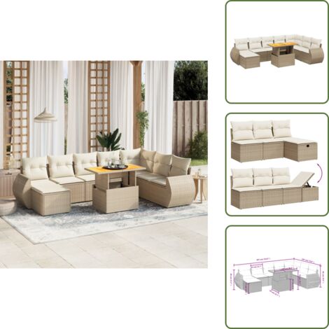 Ratán sintético - vidaXL Set de sofás de jardín 9 pzas con cojines ratán sintético beige - Muebles de exterior