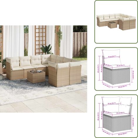 Ratán sintético - vidaXL Set de sofás de jardín 9 pzas con cojines ratán sintético beige - Muebles de exterior