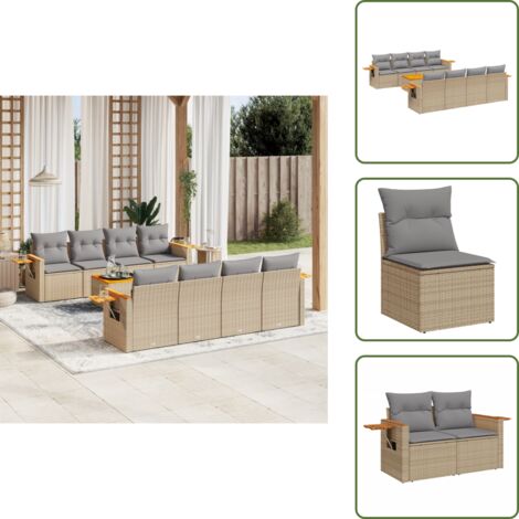 Ratán sintético - vidaXL Set de sofás de jardín 9 pzas con cojines ratán sintético beige - Sofás con reposabrazos