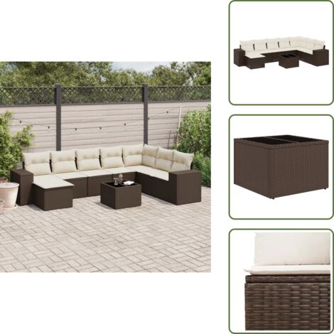 Ratán sintético - vidaXL Set de sofás de jardín 9 pzas y cojines ratán sintético marrón - Sofás de jardín marrón