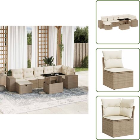 Ratán sintético - vidaXL Set de sofás de jardín y cojines 8 piezas ratán sintético beige - Sofás de jardín beige