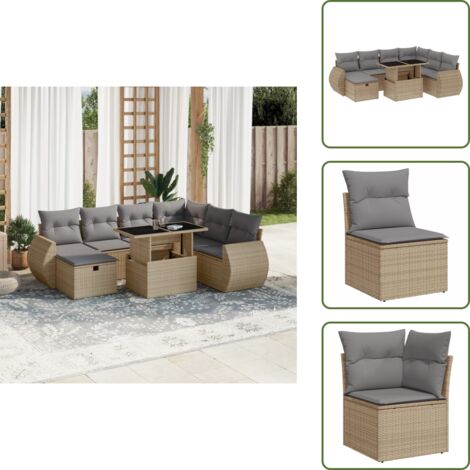 Ratán sintético - vidaXL Set de sofás de jardín y cojines 8 piezas ratán sintético beige - Sofás de jardín beige