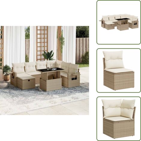 Ratán sintético - vidaXL Set de sofás de jardín y cojines 8 piezas ratán sintético beige - Sofás de jardín beige