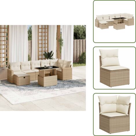 Ratán sintético - vidaXL Set de sofás de jardín y cojines 8 piezas ratán sintético beige - Sofás de jardín beige