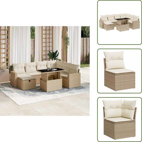 Ratán sintético - vidaXL Set de sofás de jardín y cojines 8 piezas ratán sintético beige - Sofás de jardín beige