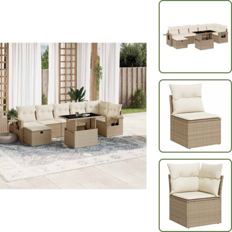 Ratán sintético - vidaXL Set de sofás de jardín y cojines 8 piezas ratán sintético beige - Sofás de jardín beige