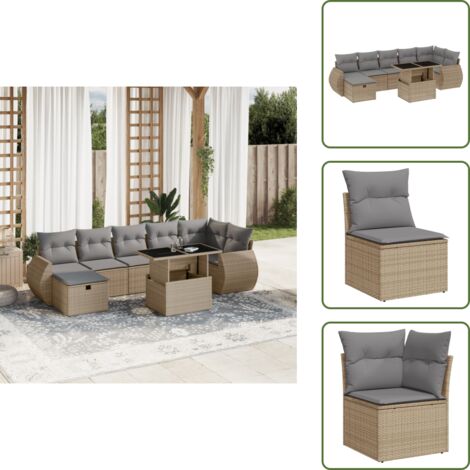 Ratán sintético - vidaXL Set de sofás de jardín y cojines 8 piezas ratán sintético beige - Sofás de jardín beige