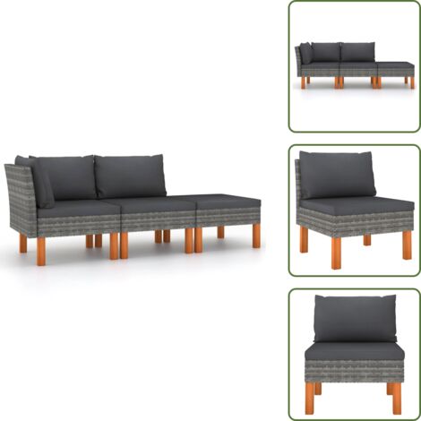 Ratán sintético - vidaXL Set muebles de jardín 3 pzas ratán sintético madera eucalipto - Cojines para sofá