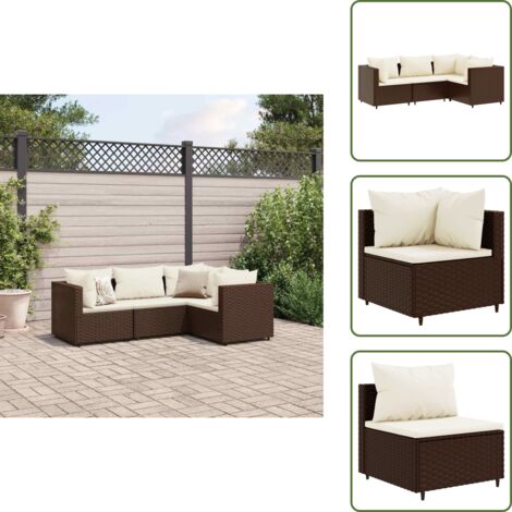 Ratán sintético - vidaXL Set muebles de jardín 4 piezas y cojines ratán sintético marrón - Sofás de jardín marrón