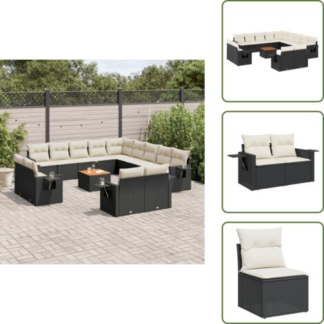 Ratán sintético - vidaXL Set sofás de jardín 14 pzas con cojines ratán sintético negro - Mesa auxiliar