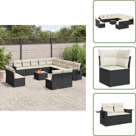 Ratán sintético - vidaXL Set sofás de jardín 14 pzas con cojines ratán sintético negro - Mesa auxiliar