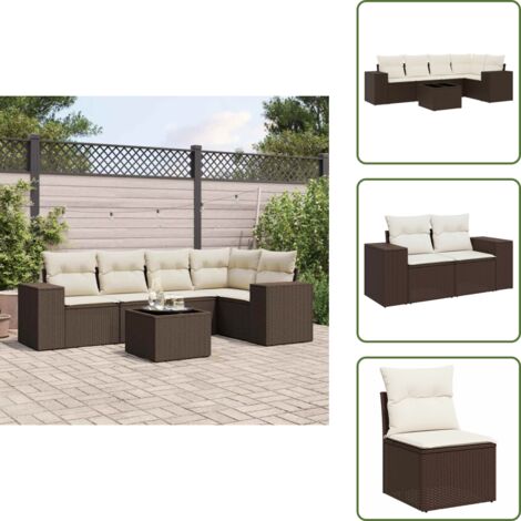 Ratán sintético - vidaXL Set sofás de jardín 6 piezas y cojines ratán sintético marrón - Sofás de jardín marrón