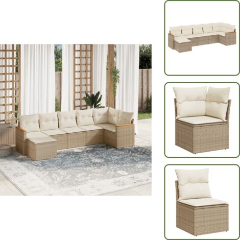 Ratán sintético - vidaXL Set sofás de jardín 7 piezas y cojines ratán sintético beige - Sofás de jardín beige