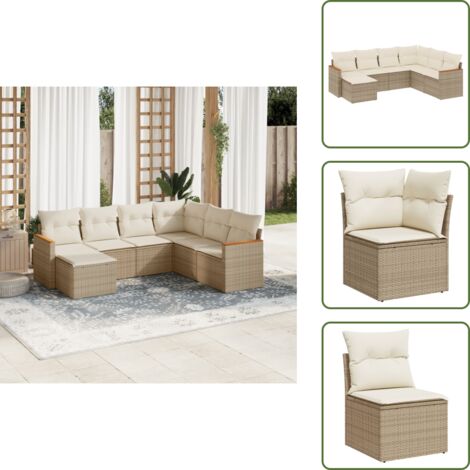 Ratán sintético - vidaXL Set sofás de jardín 7 piezas y cojines ratán sintético beige - Sofás de jardín beige