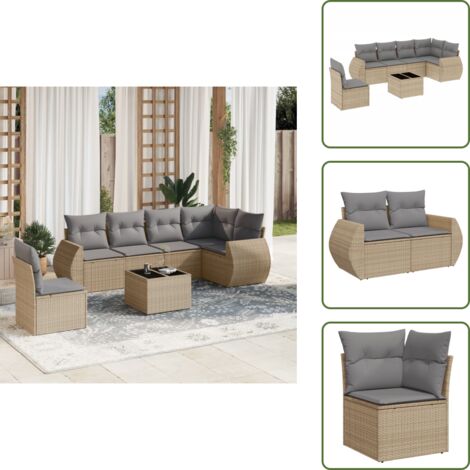 Ratán sintético - vidaXL Set sofás de jardín 7 piezas y cojines ratán sintético beige - Sofás de jardín beige