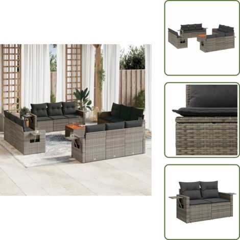 Ratán sintético - vidaXL Set sofás de jardín con cojines 13 piezas ratán sintético gris - Mesa auxiliar