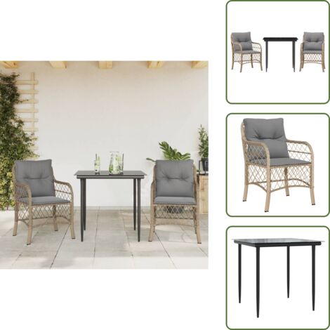 Ratán sintético - vidaXL Sillas y mesita de jardín 3 piezas ratán sintético cojín beige - Cojines para sillas