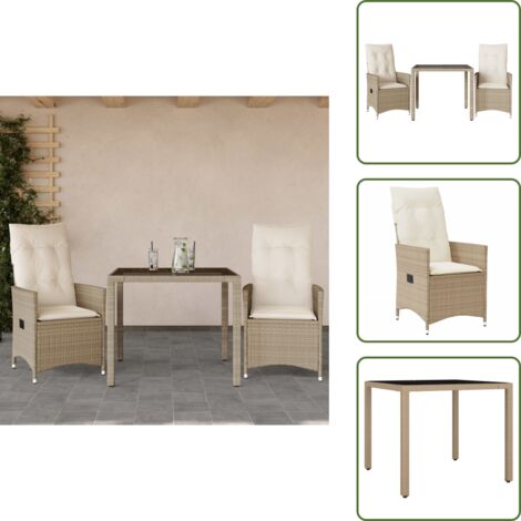 Ratán sintético - vidaXL Sillas y mesita de jardín 3 piezas ratán sintético cojín beige - Muebles de jardín