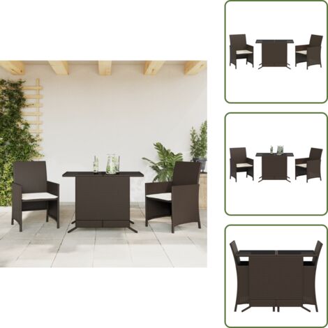 Ratán sintético - vidaXL Sillas y mesita de jardín con cojines 3 piezas ratán PE marrón - Muebles de exterior